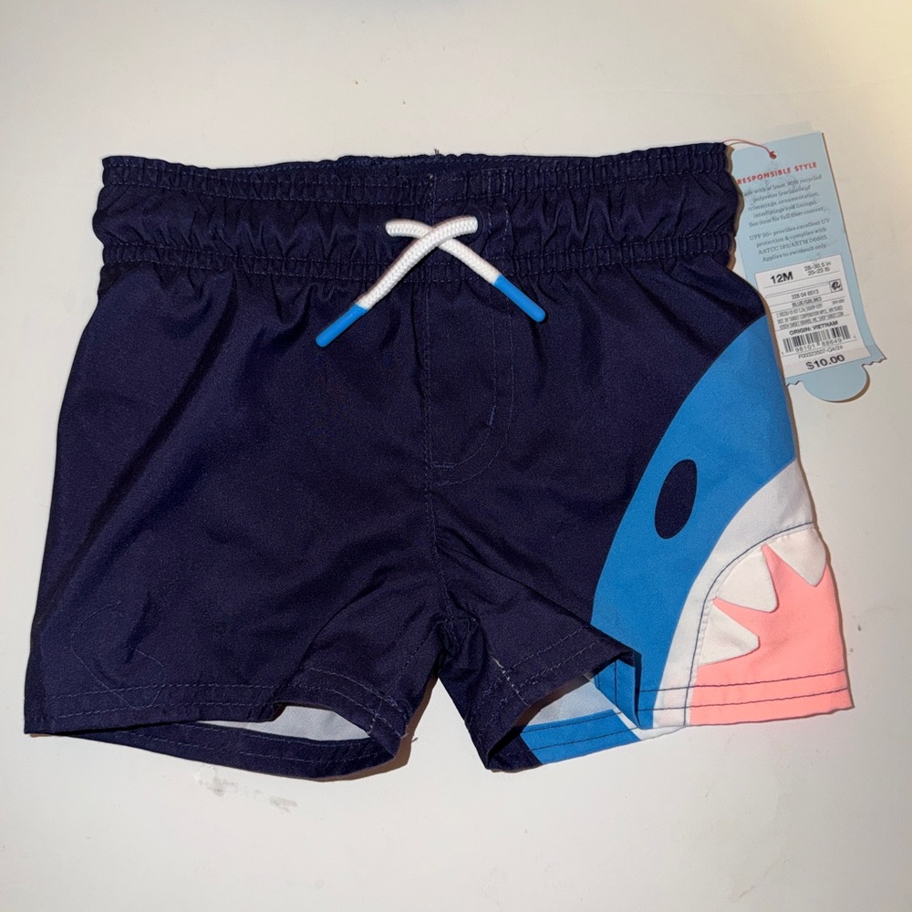 Toddler Boys Shark Swim Trunks 12M NWT Summer Beach Shorts